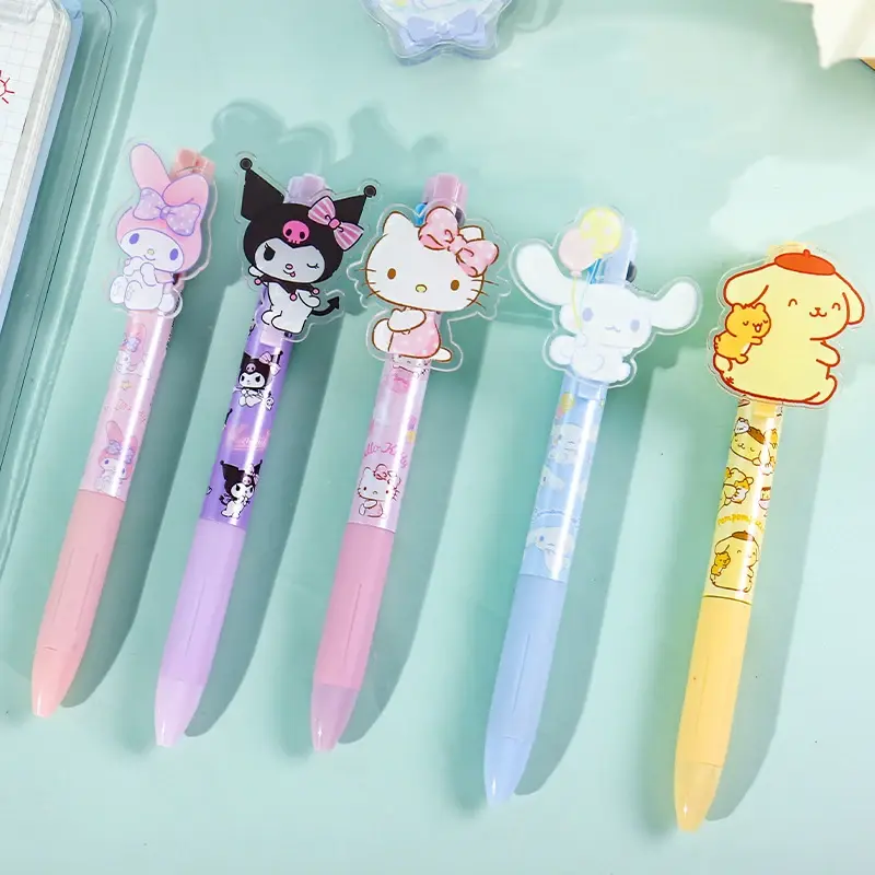 Sanrio-Bolígrafo de 3 colores para estudiantes, 25 piezas, Kawaii Kuromi Cinnamoroll Melody, Hello Kitty, suministros de papelería