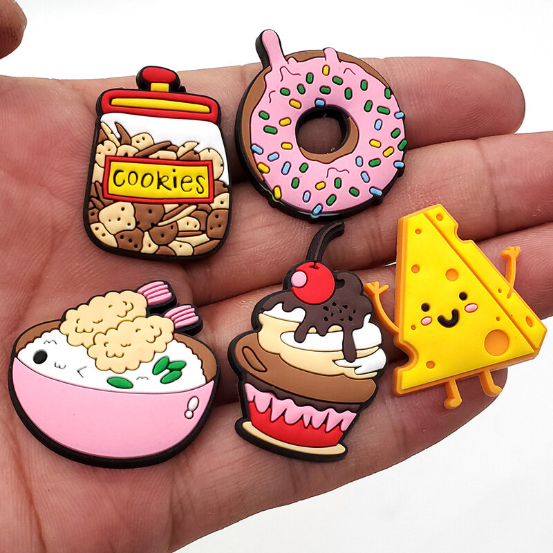 Cute 1-20Pcs Food Drink Dessert Coffee Shoe Charms Garden Accessories Buckle Fit Clogs Sandals Pins Decorate Kids Gift