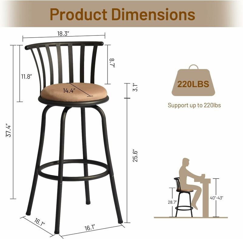 Классические барные стулья 2/4, стулья в деревенском стиле с спинкой и подставкой для ног, барные стулья высотой для кухонного островка