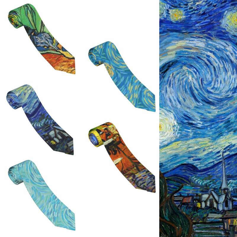 Moon Vincent Van Gogh Tie Starry Night Shirt Pattern Neck Ties Wedding 8CM Gift For Man Cravat