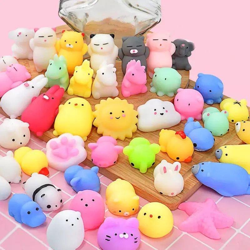 10 buah mainan hadiah pesta anak-anak mainan lucu hewan antistres bola Remas Mochi naik mainan abreaksi lembut lengket penghilang stres