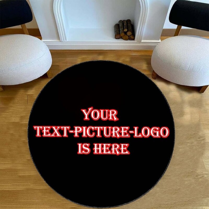 Tapete de área redonda antiderrapante logotipo personalizado tapete círculo, grande para casa, sala de estar, decoração do quarto, cadeira, tapete de tambor, capacho