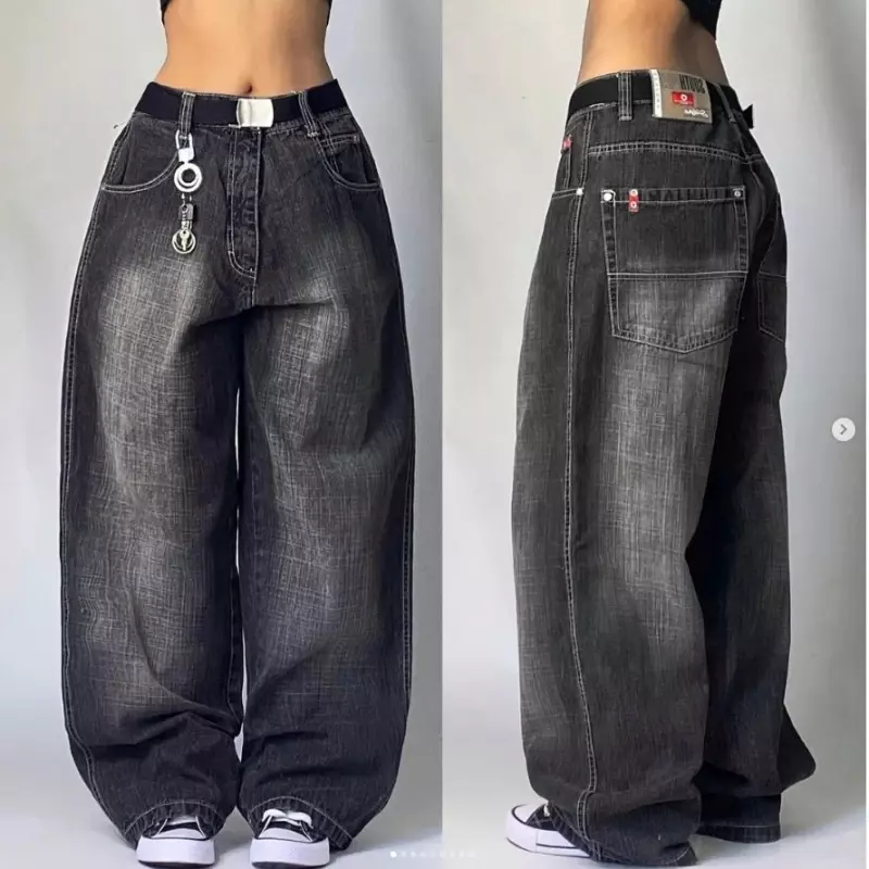 2024 New Baggy Jeans Vintage Harajuku Washed Jeans Y2K American Street Gothic Women's High Waist Straight Leg Wide Leg Trousers