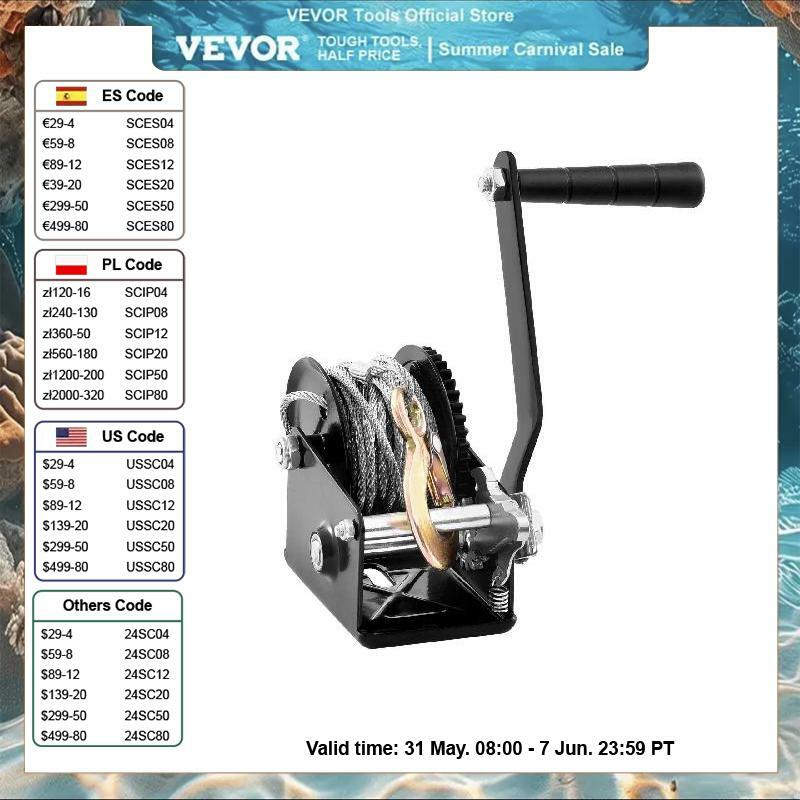 VEVOR Hand Winch 800 lbs/3500 LBS Capacity Brake Winch W/ 33 ft Steel Rope Traction Hoisting Hand Winch for ATVs Boats Trailers