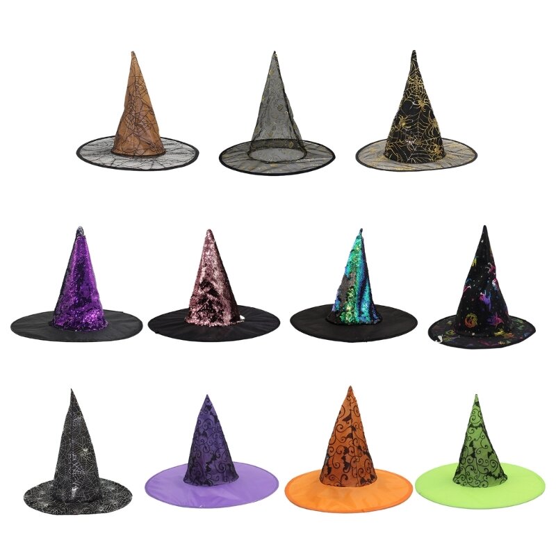 Topi Penyihir Tulle Payet untuk Kostum Cosplay Topeng Dekorasi Halloween