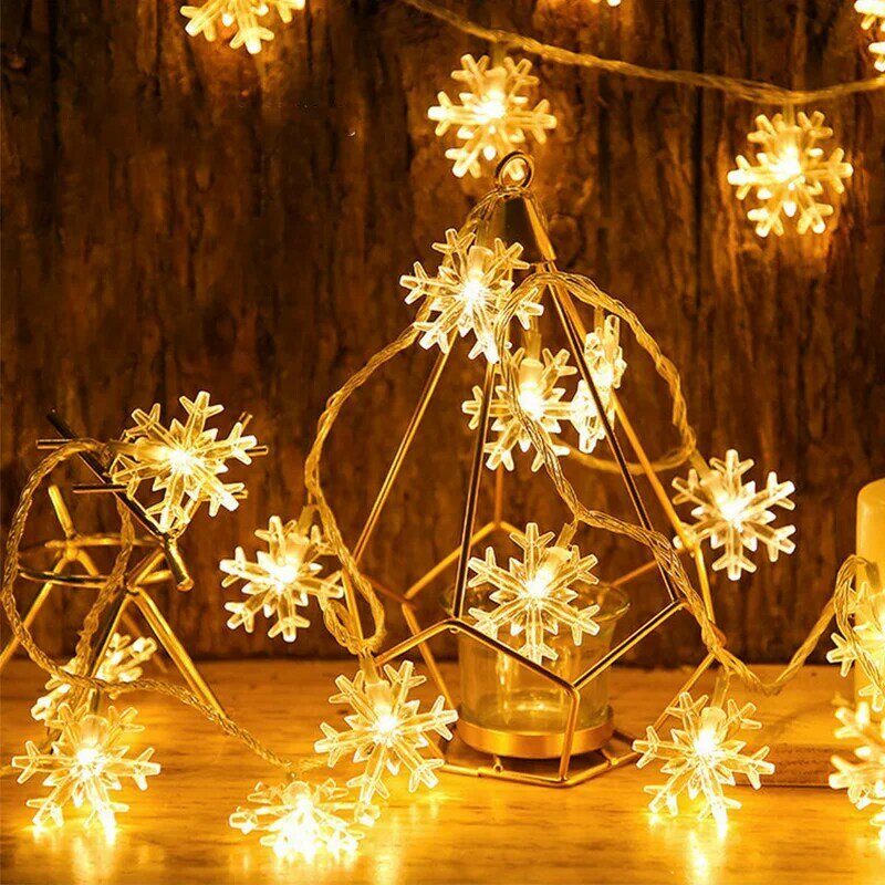 Guirxiété lumineuse LED en forme de flocon de neige pour Noël, décoration d'arbre de Noël, décoration de fête, PC, nickel é, maison, bonne année, cadeau