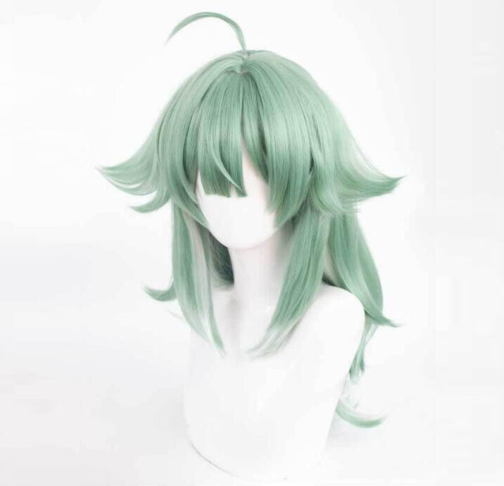 Peruki do gry HuoHuo peruka do Cosplay długi skalp zielone peruki Anime odporne na ciepło syntetyczne włosy Halloween peruki