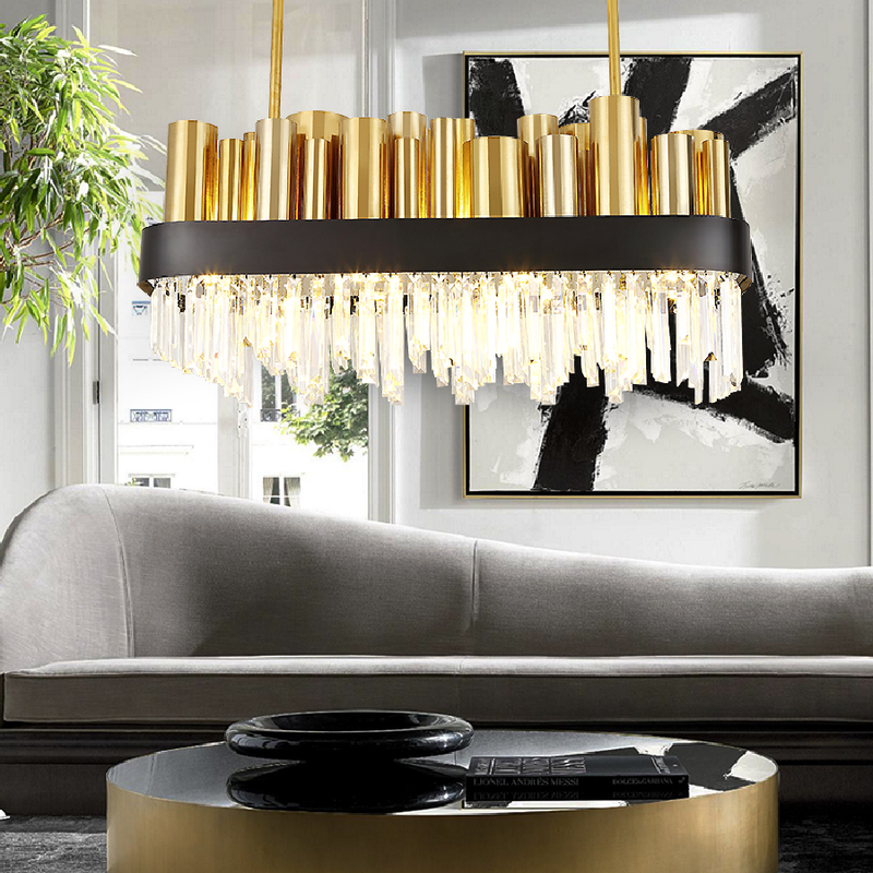 Modern luxury crystal chandelier stainless steel gold living room villa crystal decorative LED lamp
