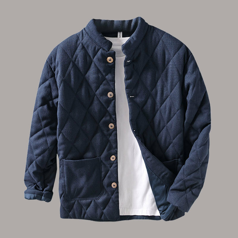 Jaket empuk hangat kerah tegak gaya Jepang untuk pria pakaian luar pria jaket tebal serbaguna longgar polos Vintage