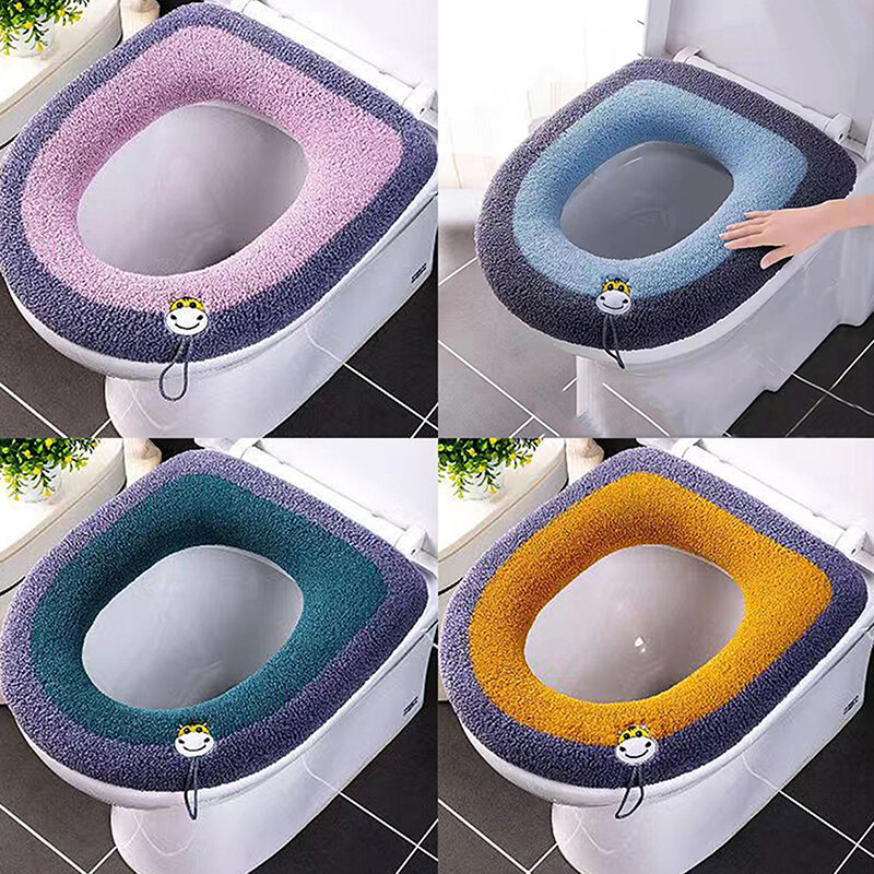 Warm Toilet Seat Cover Mat Bathroom Toilet Pad Cushion with Handle Thicker Soft Washable Closestool Warmer Accessories