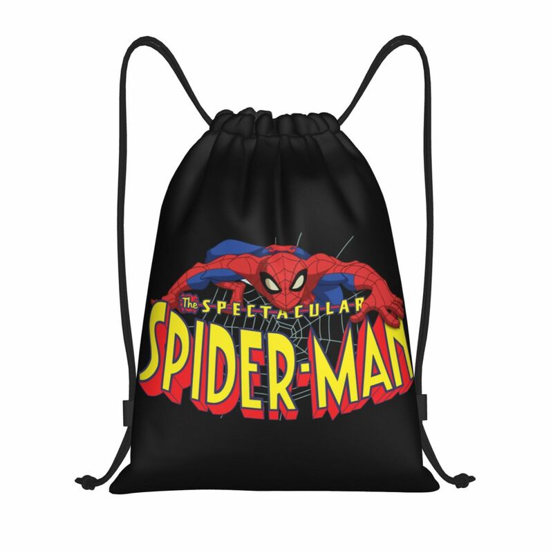 Marvel-Bolsos con cordón de dibujos animados para hombre y mujer, mochilas de entrenamiento, Mochila deportiva portátil, Spiderman, personalizado