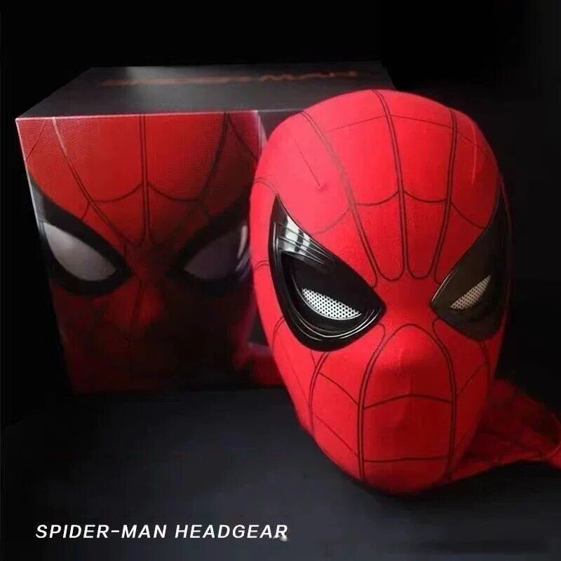 Mascara Spiderman topeng penutup kepala Cosplay mata bergerak masker elektronik Spider Man 1:1 pengendali jarak jauh mainan elastis hadiah anak-anak dewasa