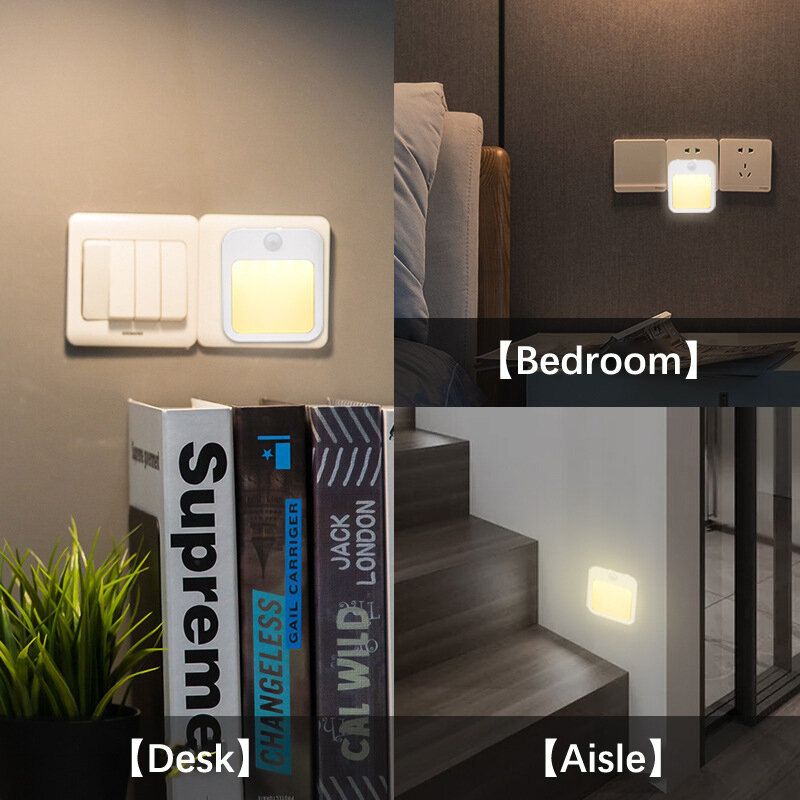 Luz LED con Sensor de movimiento, luces nocturnas alimentadas por batería, UE, EE. UU., dormitorio, pared, escalera, armario, pasillo, lámpara de inducción corporal, decoración del hogar