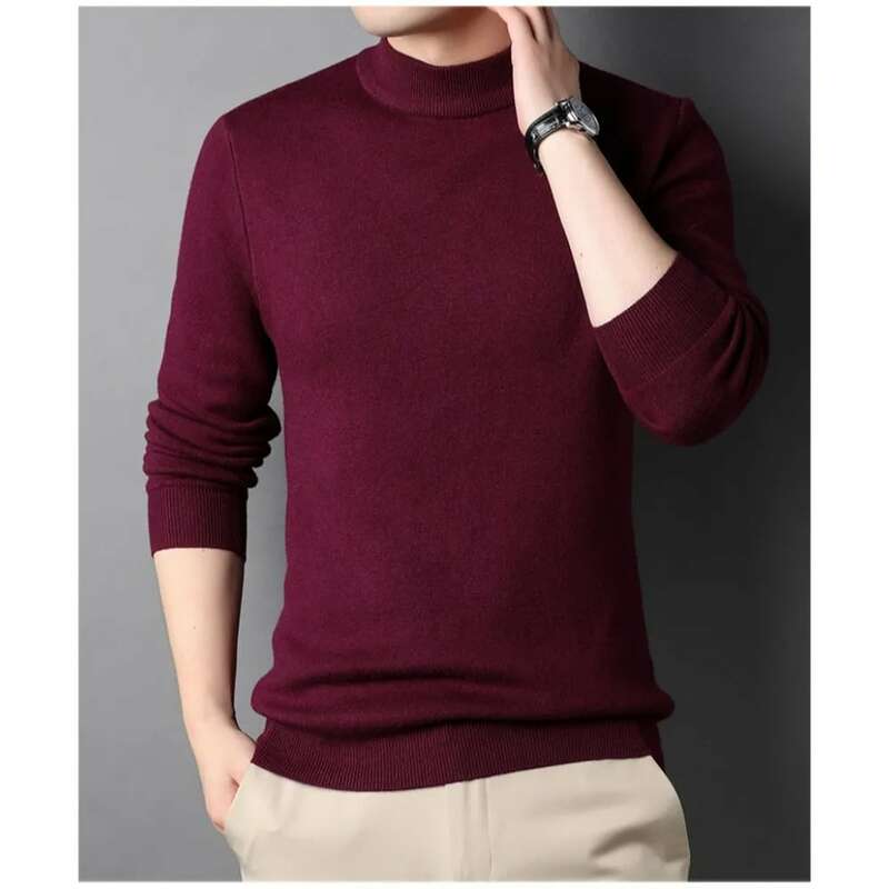 Pria setengah Turtleneck Sweater rajut baru musim gugur musim dingin Mock leher kaus warna Solid pullover pria merek pakaian pria kasual