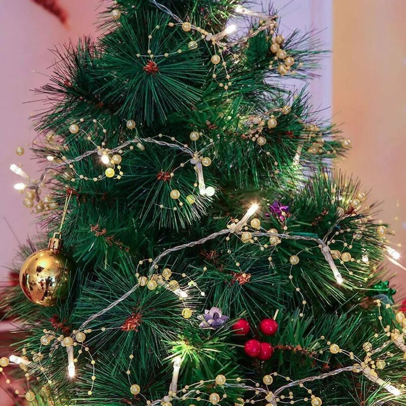 Guirnalda de luces LED con perlas para Navidad, decoración romántica para fiestas y bodas, accesorios para el hogar y Navidad