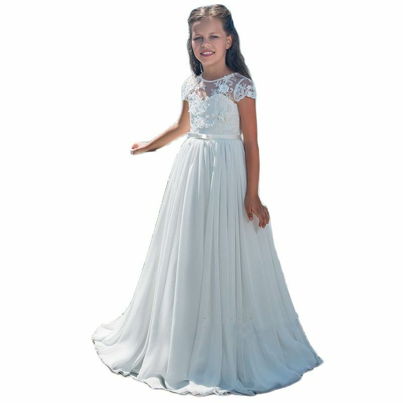 Flower Girl suknie z kokardami wyszywana kryształkami zasznurować aplikacja suknia pierwsza sukienka komunijna dla dziewczynek dostosowane Vestidos Longo