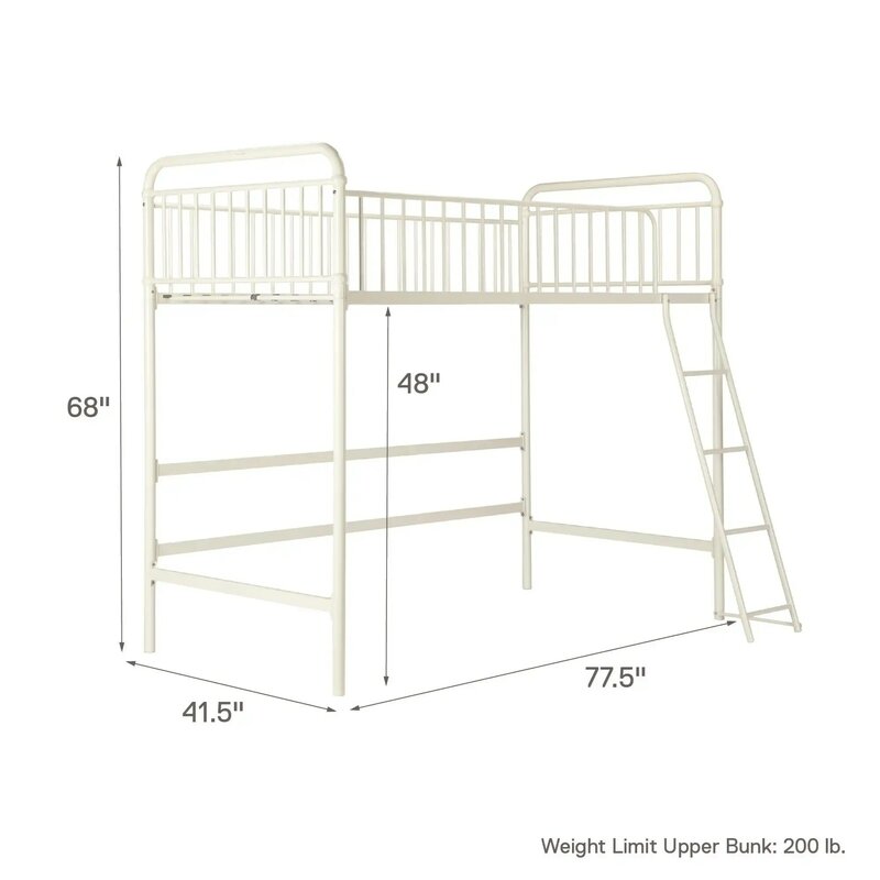 Kelsey Twin Metal Loft Bed,Black/White,features secure guardrails and ladder