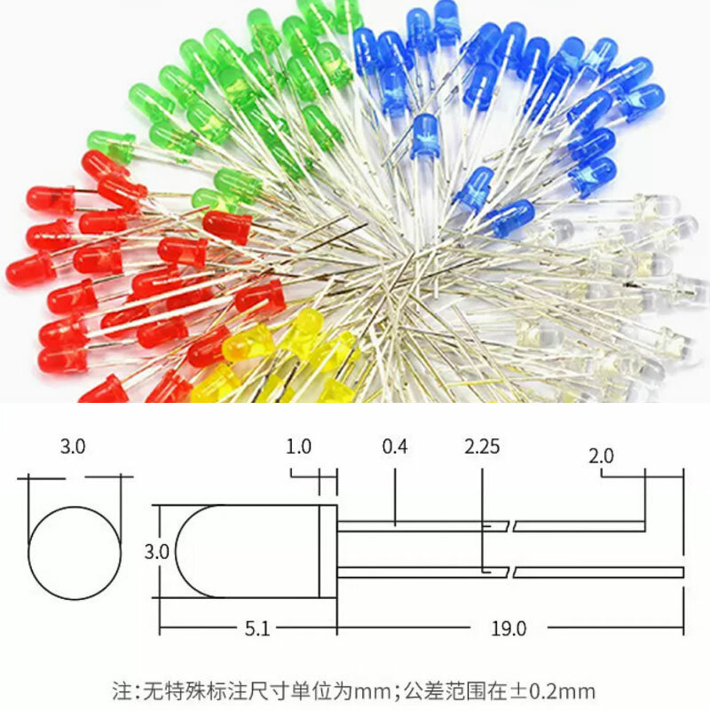 Bombilla LED de 3mm y 5mm, luz roja, verde, amarilla, azul, blanca, indicador de paquete de componentes de cuentas de lámpara de inserción directa