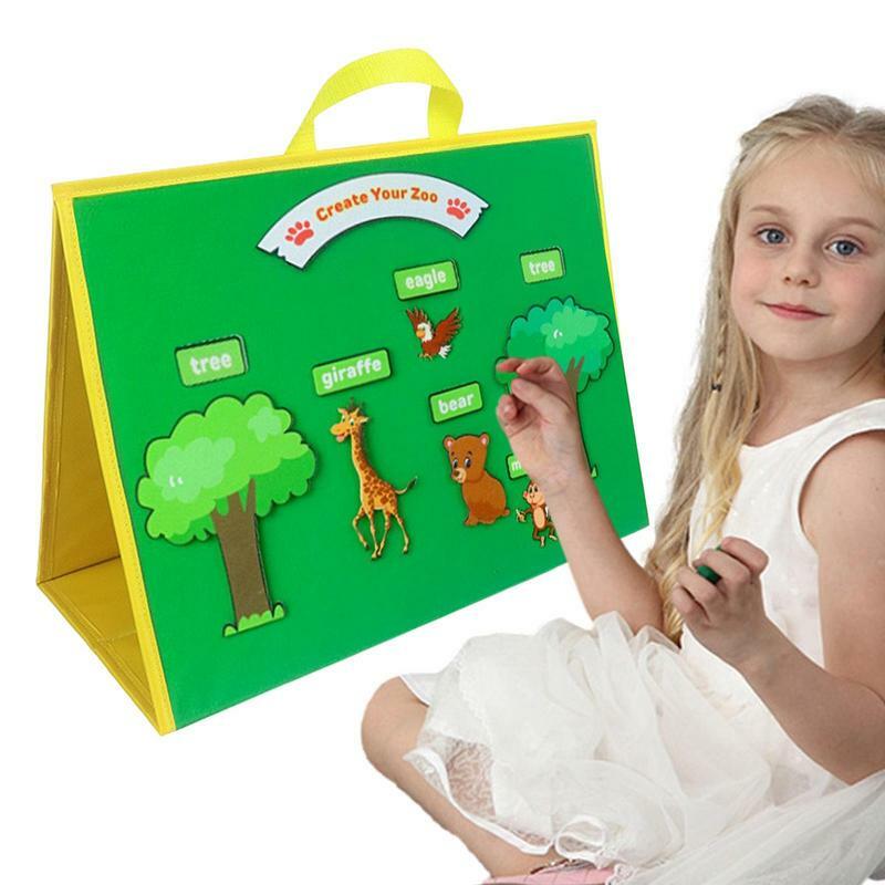 Papan cerita menyenangkan yang dapat dilipat papan dua sisi mainan Montessori papan pembelajaran dini untuk balita