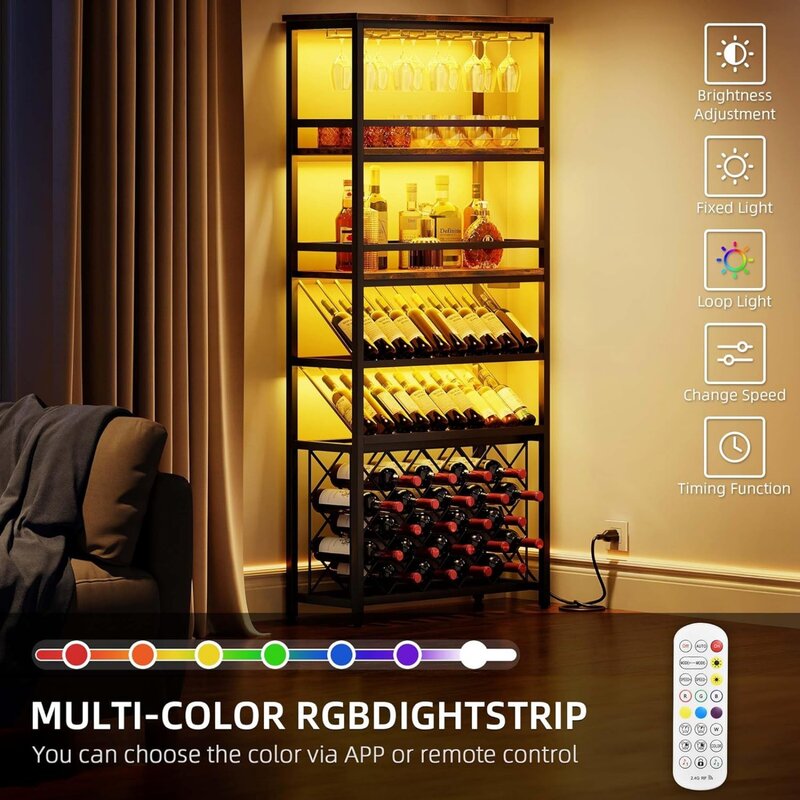 US dwvo ตู้เก็บไวน์สูง42ขวดอิสระพร้อมไฟ LED RGB และชั้นวางของ