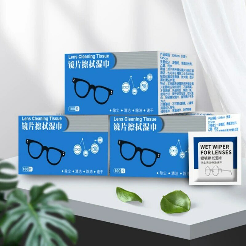 Boîte de lingettes nettoyantes pour lunettes de soleil, anti-buée, anti-poussière, pour verres de livres, écran de téléphone, ordinateur, 100 pièces