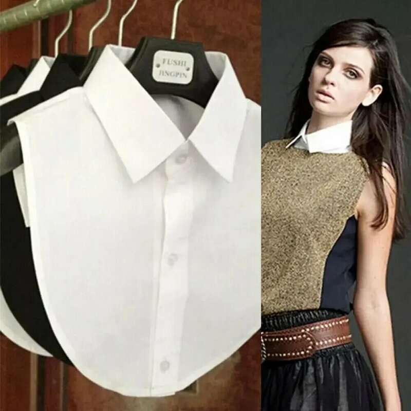 Women Cotton Crystal Fake Collar Blouse Vintage Solid Detachable Shirt Collar False Lapel Blouse Top Women Clothes Accessories