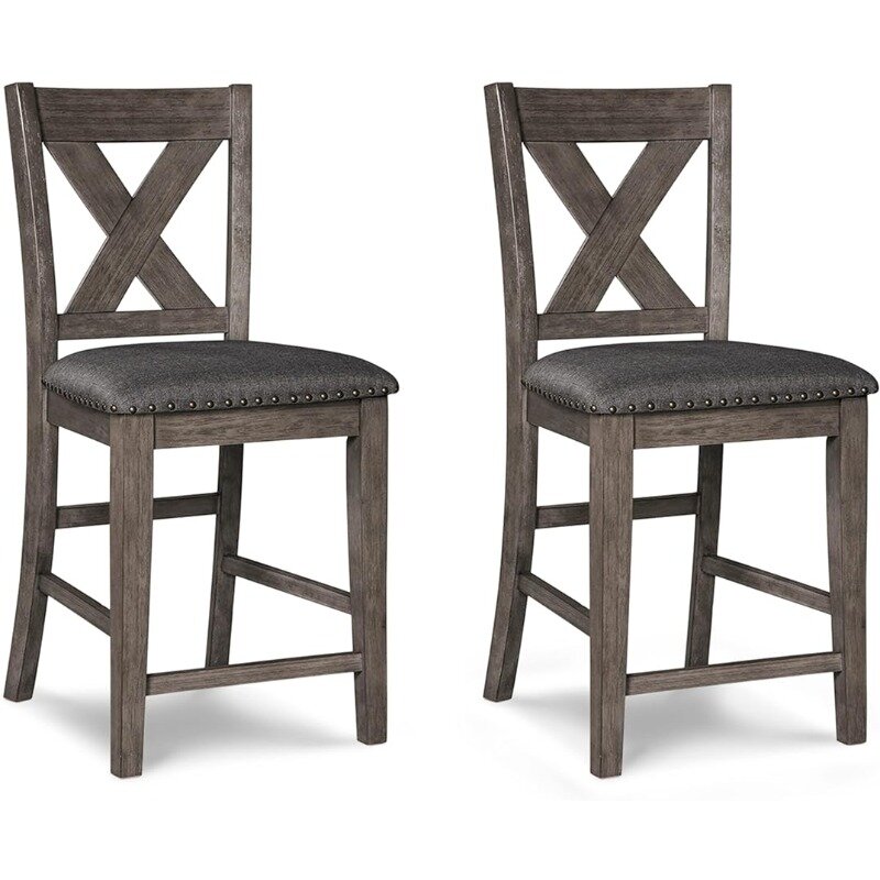 Caitbrook Rustic 24.63" Counter Height Upholstered Barstool, Set of 2, Gray