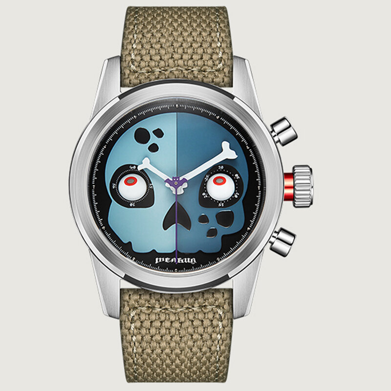 Часы-хронограф MERKUR мужские с черепом, оригинальные винтажные механические часы-хронограф с сапфировым стеклом и ручным заводом, с механизмом 1963