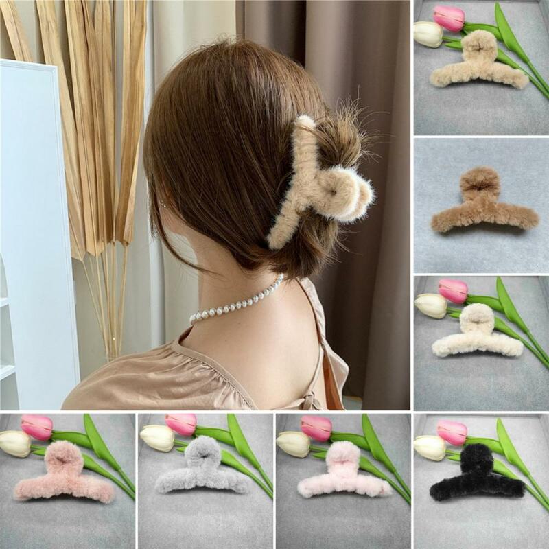 women Plush Hair Claw Non Slip Strong Hold Hair Clamp  Elegant Solid Color Large Long Hair clip