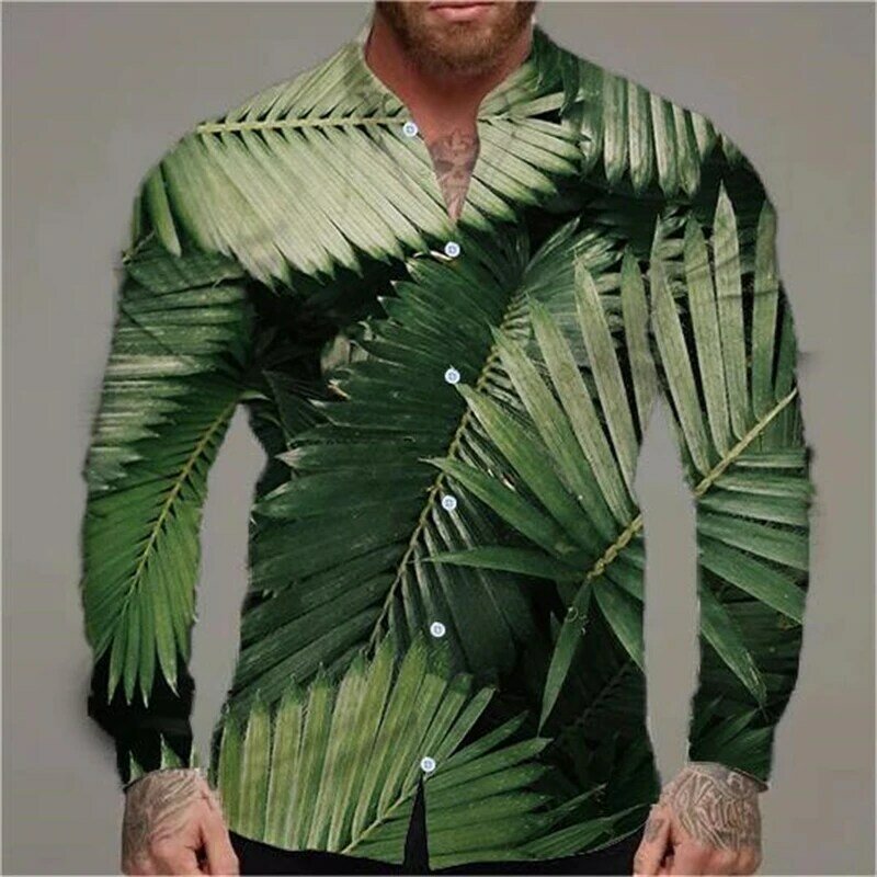 2024 Hawaii Muster Langarmhemd für Männer Kleidung Blumen druck lässig Straße Camisa Urlaub männliche Hemden Tops Bluse Revers