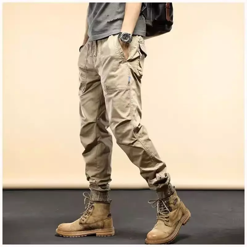 Streetwear Men Cargo Pants Elastic Waist Outdoor Trousers Skinny Harem Pant with Pocket Jogger Male Y2K Clothing 2023