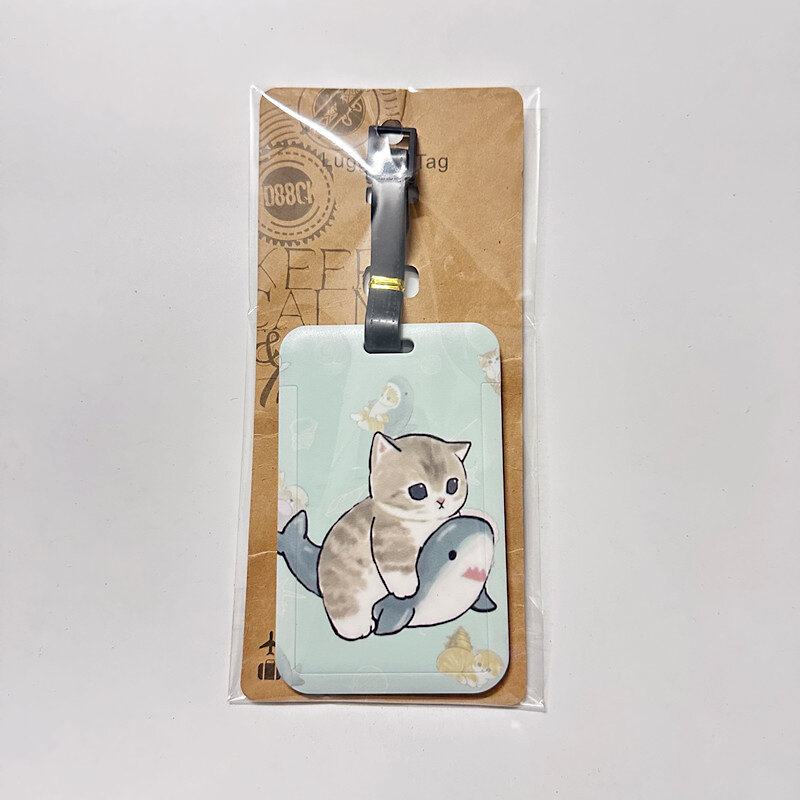 Etiqueta de equipaje de dibujos animados Cat Shark, accesorios de viaje, etiqueta de equipaje de embarque, soporte de tarjeta de autobús, cubierta portátil antipérdida, etiqueta de identificación de maleta