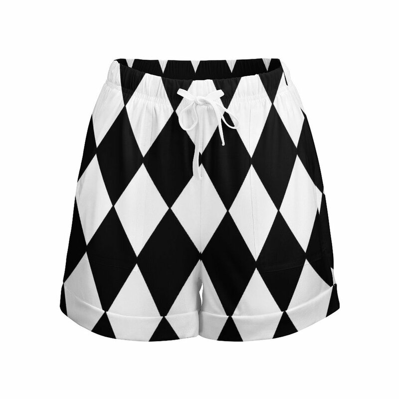 Shorts com estampa extragrande para mulher, preto e branco, contraste, moda coreana, personalizada, cintura alta, calça curta, calça sexy