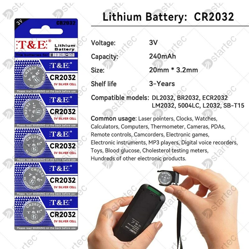 리튬 코인 셀 배터리, 시계 장난감, 전자 자동차 키 버튼 배터리, 오래 지속, 240mAh CR2032 5004LC CR 2032, 3V, 10 개