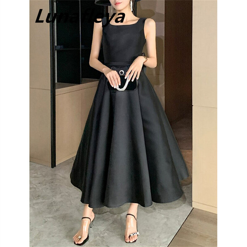 LUNAFLEYA-Vestido de noite formal elegante com pescoço quadrado feminino, comprimento do tornozelo, linha A, vestido de baile clássico, sem mangas, 2024
