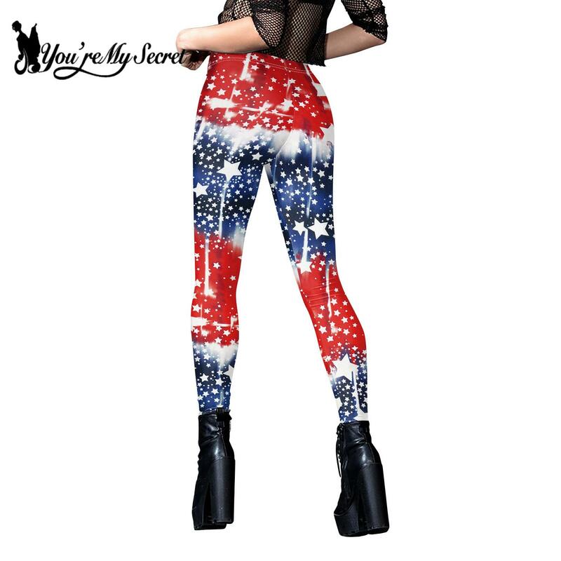 [You're My Secret] Eagle Pattern Printing Women Leggings Independence Day Mid Waist pants Elastic Bottom Holiday Party Gifts