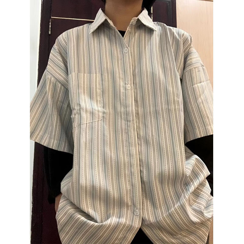 Блузка в японском стиле Deeptown, винтажная, оверсайз, с коротким рукавом, повседневная, в стиле ретро, в стиле Харадзюку, летние топы, кардиган