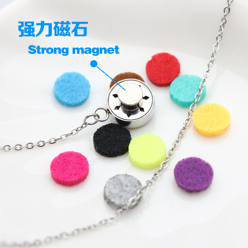 12mm Face Clip Diffuser With Chain Aroma Locket Essential Oil Perfume Stainless Steel Magnetic Buckle DIY Jewelry Women Gift