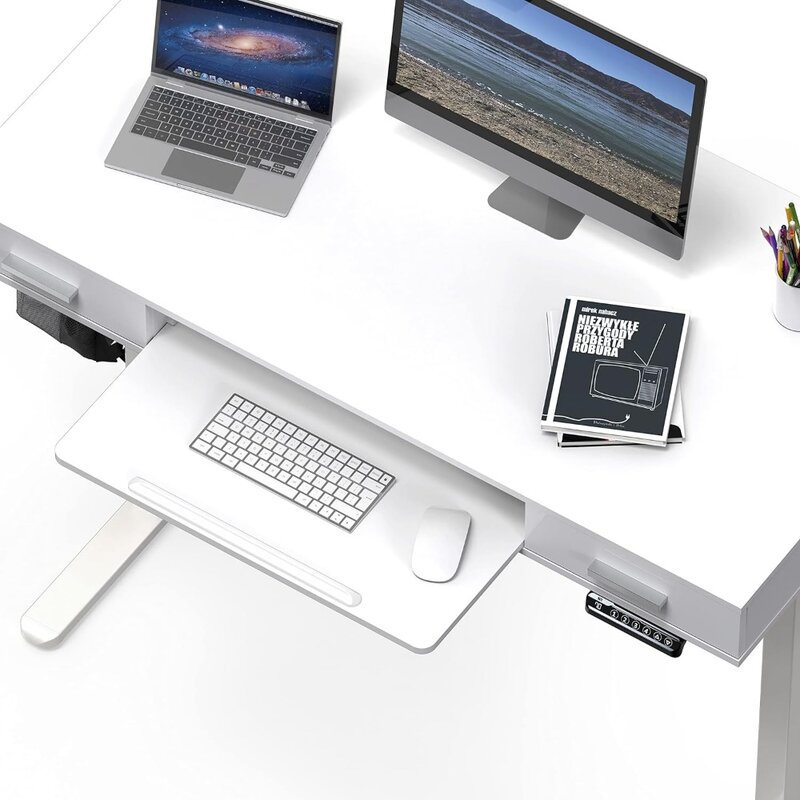 SHW-escritorio eléctrico de 48 pulgadas, escritorio de altura ajustable con bandeja para teclado y dos cajones