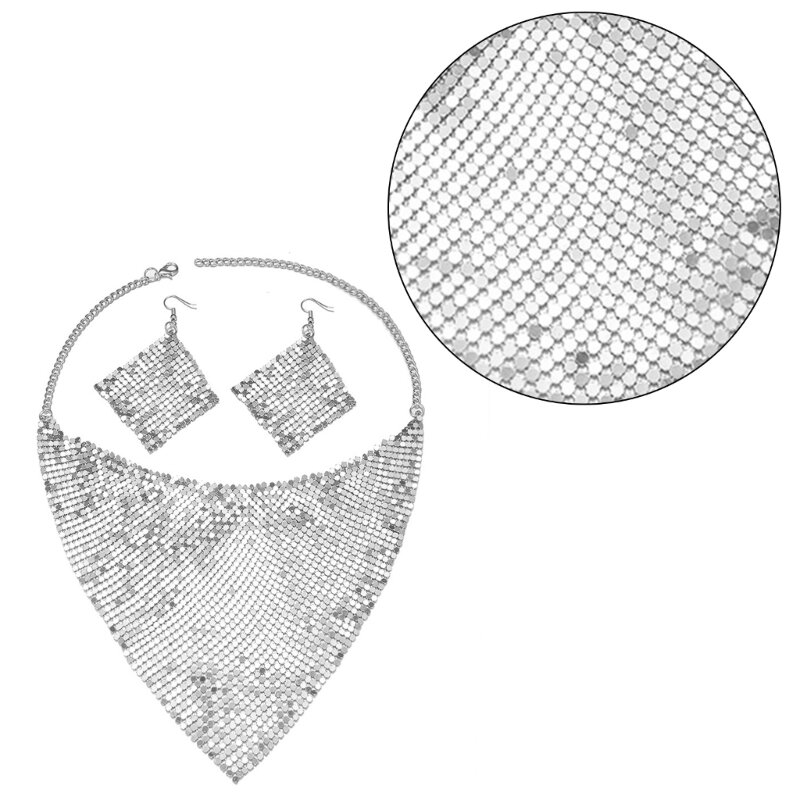 Collar triangular llamativo para bufanda fiesta discoteca con pendiente lentejuelas