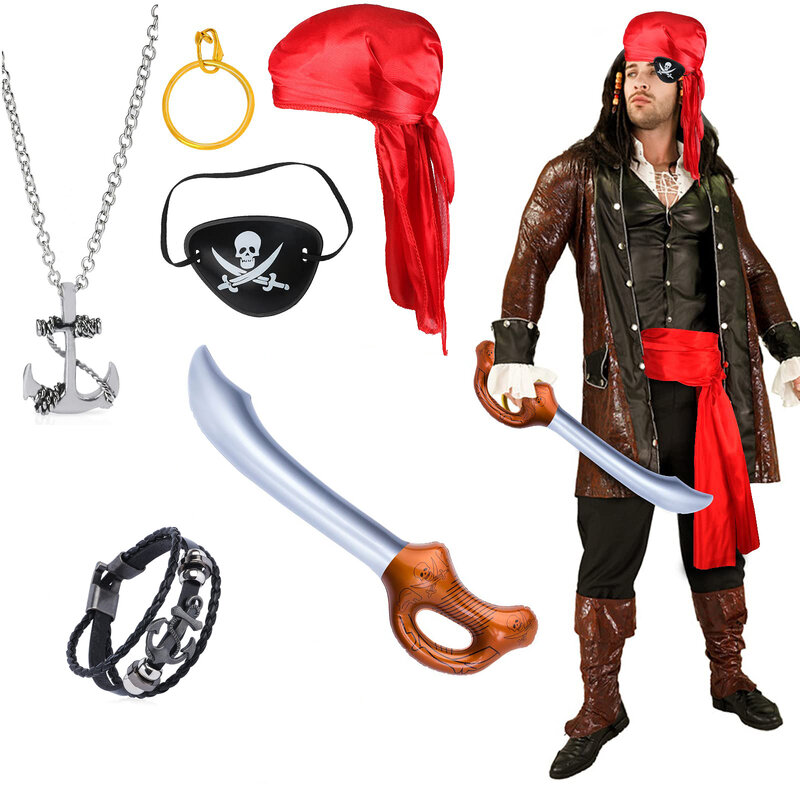 Halloween traje festa pirata pingente máscara de olho bandana brincos capitão jack pulseira crânio adereços crianças presentes