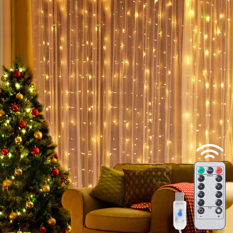 СВЕТОДИОДНАЯ Гирлянда-занавеска, праздничное Рождественское украшение с дистанционным управлением через USB, праздничное и Свадебное сказочное освещение для спальни и дома