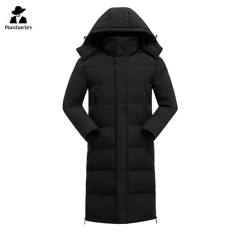 Parka de algodão para homens, casaco grosso solto, jaqueta acolchoada quente, estilo coreano, roupas longas, sobre o joelho, inverno, 2024