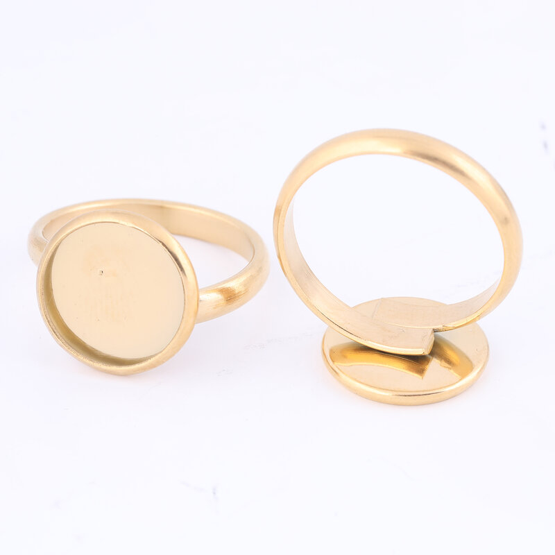 5 Buah 12Mm Cabochon Cincin Basis Pengaturan Kosong Baja Nirkarat Cincin Jari Berlapis Emas Bezel untuk Membuat Perhiasan Persediaan