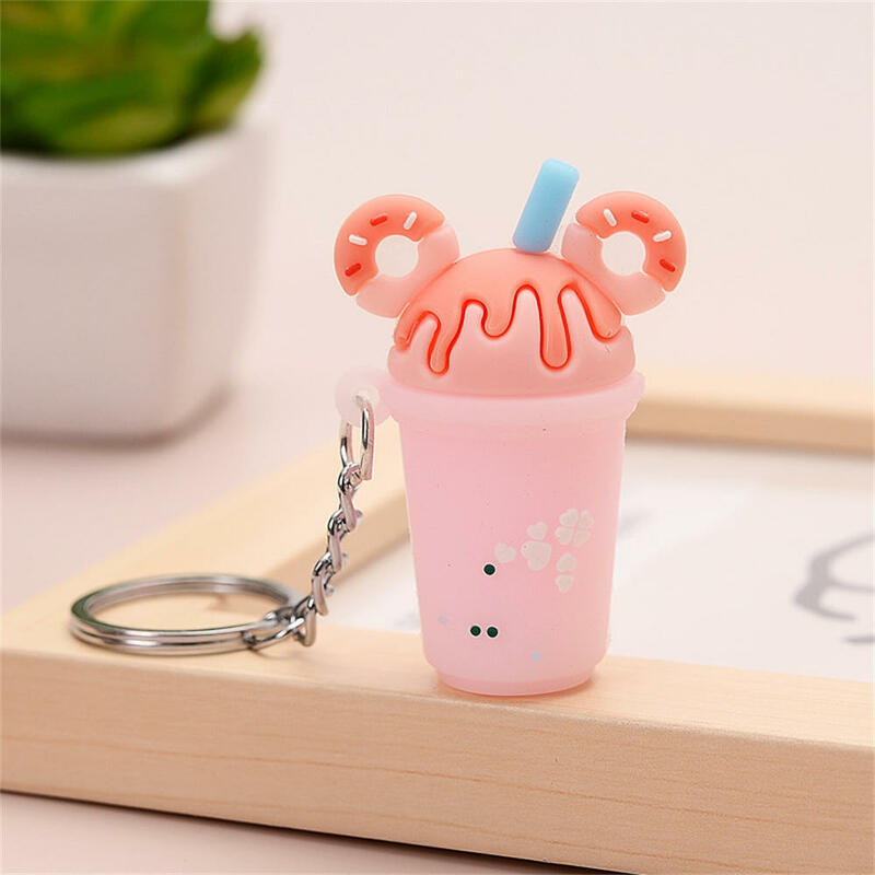 1Pc Cartoon Keychain PVC Soft Rubber Cute Donut Milk Tea Cup Keyring Charm Bag Car Pendant Key Chain Gift For Women Girls