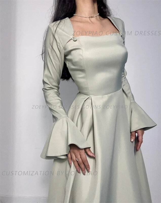 Женское атласное платье с длинным рукавом, без бретелек