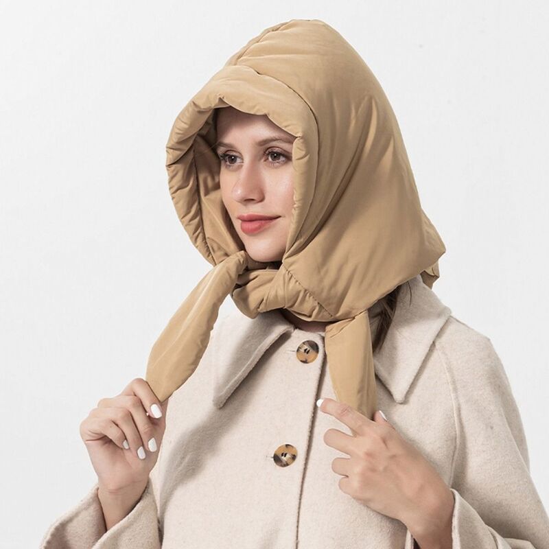 Bufanda de algodón de plumón para mujer, gorro grueso a prueba de viento, gorro ligero impermeable, capucha cálida, moda de invierno