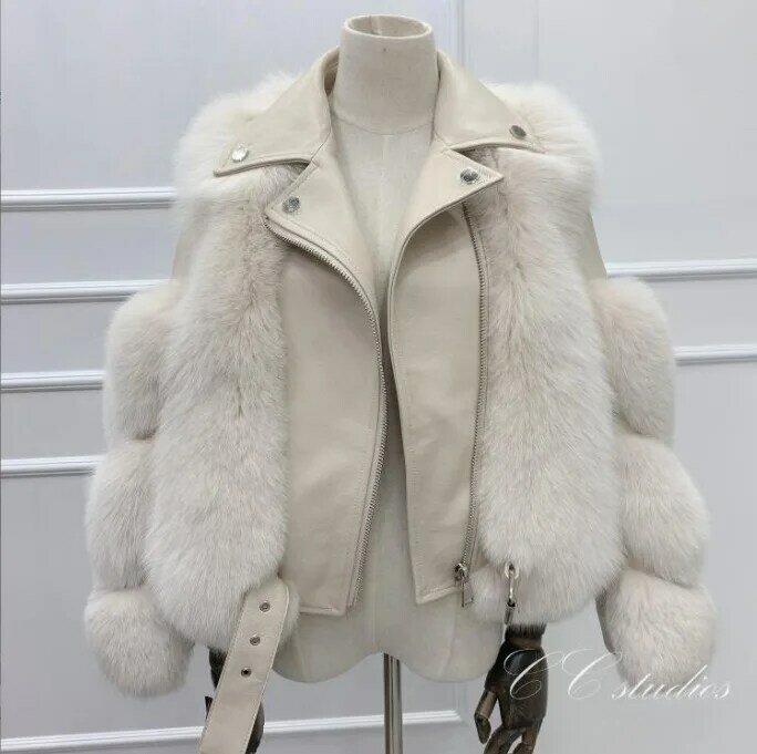 Abrigo de piel de zorro de imitación, abrigo de piel de costura corta, moda europea y americana