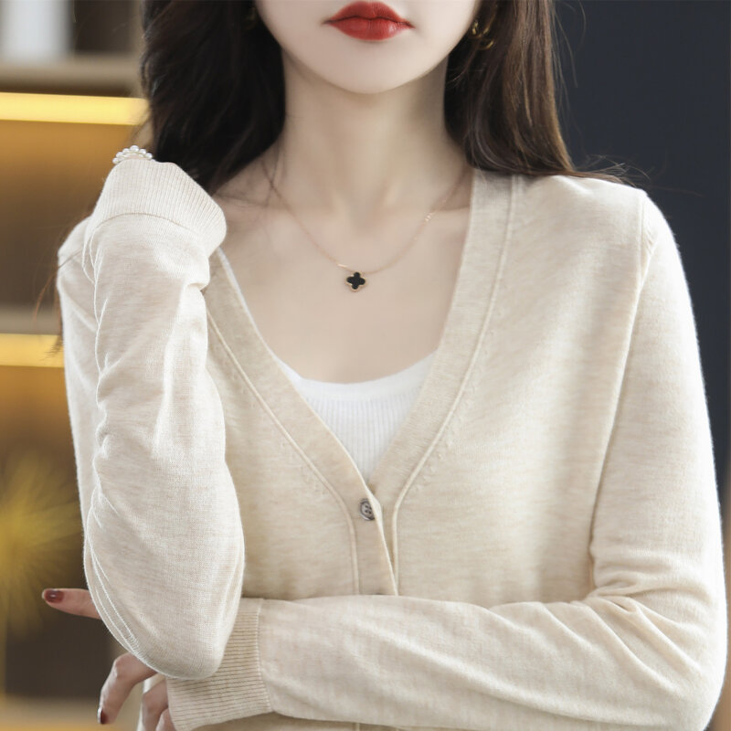 Suéter de punto para mujer, cárdigan holgado de gran tamaño, chal de manga larga con cuello en V, versión coreana de la pequeña tendencia fresca, novedad de 2022