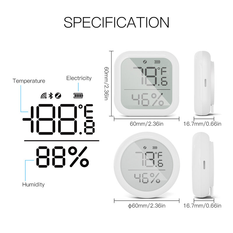 MOES-Sensor inteligente de temperatura y humedad, higrómetro interior con pantalla LCD Digital, Control remoto por aplicación Smart Life, Tuya, ZigBee